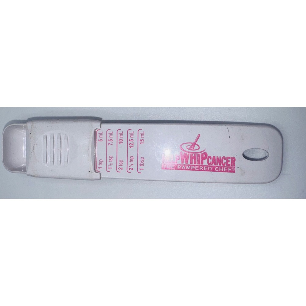 Pampered Chef Help Whip Cancer Adjustable Measuring Spoon White Pink 1tsp-1tbsp
